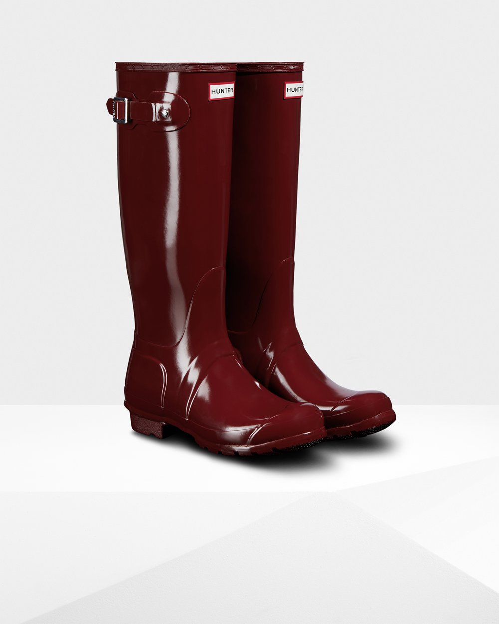 Women Hunter Original Gloss | Tall Rain Boots Grey Red | NZ-4285-LEPS